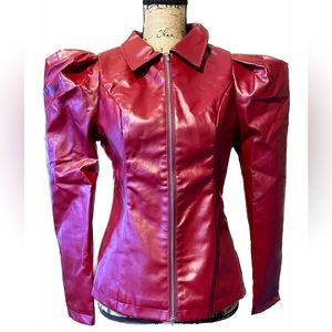 SHEIN PU leather jacket with dramatic shoulders.